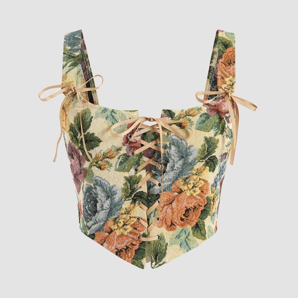 Cider Multicolor Floral Lace-Up Tank Top